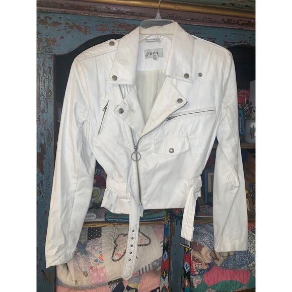 VINTAGE 90s ABS WHITE POLYURETHANE MOTO BIKER JACKET S - Picture 13 of 13